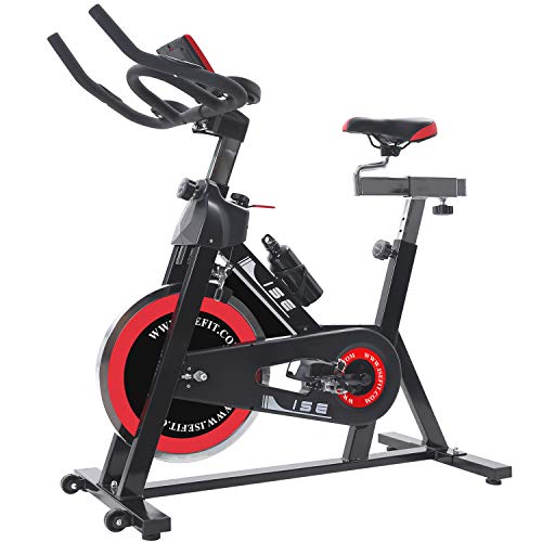 ISE Cardio Vélo Biking Vélo d’Appartement Vélo Spinning avec Programme et l'Ecran LCD, Cardiofréquencemètre, avec Porte-Bouteille & Bouteille, Volant d'inertie de 13 kg, SY-7001