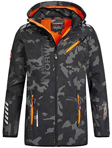 Geographical Norway Homme Coque Souple Veste d'extérieur Rainman Turbo-Dry Capuche - Noir/Orange, S