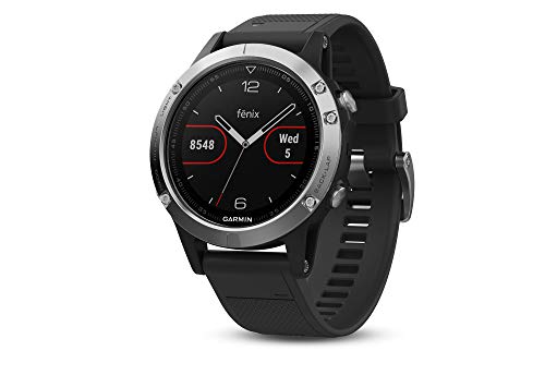 Garmin - Fēnix 5 Silver - Montre GPS Multisports Outdoor  (Ecran : 1,2 pouces) - Couleur Silver Bracelet Noir