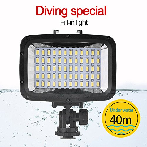 Qinlorgo étanche LED caméra lumière, 40 m/130ft étanche sous-Marine plongée 60 LED Lampe de Remplissage de lumière vidéo pour Appareil Photo et Smartphone