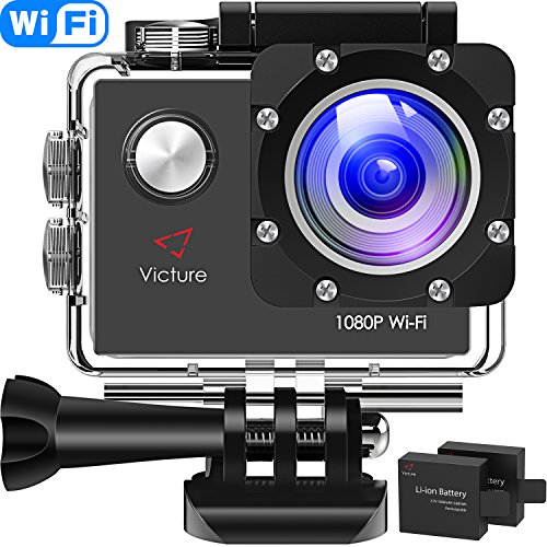 Victure Caméra Sport Wi-FI Full HD 1080P Appareil Photo Caméscope Étanche 30M sous-Marine Grand Angle 170°Écran LCD 2.0 et 2 Batteries Rechargeables 1050mAh avec Kit d'accessoires