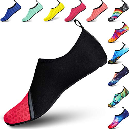 BIGU Chaussettes de Sport Aquatique de Nager de Surf de Yoga et de Plage Pieds Nus à Séchage Rapide pour Enfants Hommes Femmes - Épissure Rose - Taille 28/29 EU