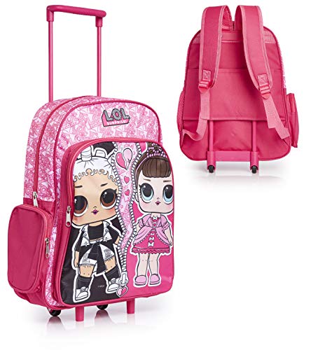 L.O.L. Surprise ! Cartable Fille Primaire des Poupées LOL, Cartable Enfant à Roulette 2 en 1 Sac À Dos Rose Et Valise À Roulette pour École Primaire Maternelle Sac Voyage, Cadeau LOL Officiel