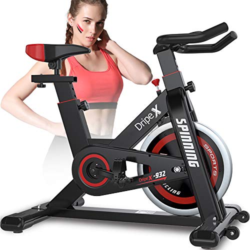 Dripex Vélo d’Appartement Vélo Spinning Ergonomique, Appareil Fitness Sport Abdominal Dos Bras, Anti-Résistance Grande Vitesse+Capteur Fréquence Cardiaque+Frein Sécurité,150kg Max (2019 Modèle)