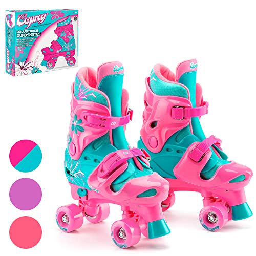 Osprey Les Beaux Patins à roulettes pour Fille Débutante - Le Roller Enfants Quad 4 Roues Idéal avec Taille Ajustable, Fixations Matelassées, Sûr, Rapide et Confortables